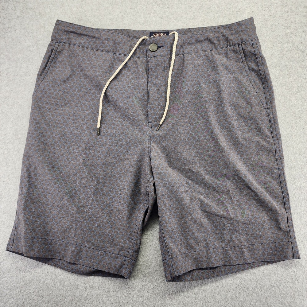 Faherty All Day Shorts Men 35 Gray Geometric Performance Chino Drawstring Casual